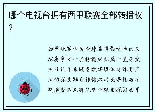 哪个电视台拥有西甲联赛全部转播权？